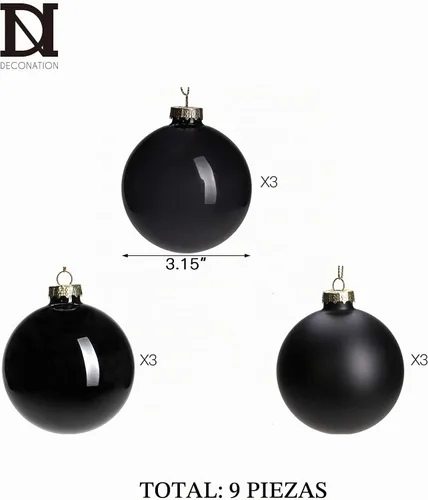 Vista 6 de DN DECONATION Adornos de Navidad de cristal negro, bolas de Navidad colgantes de 3.15 pulgadas para decoración del árbol de Navidad, juego de 9