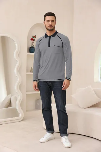 Vista 4 de Polo de manga larga para hombre, polo de golf ligero, ajuste regular, raglán