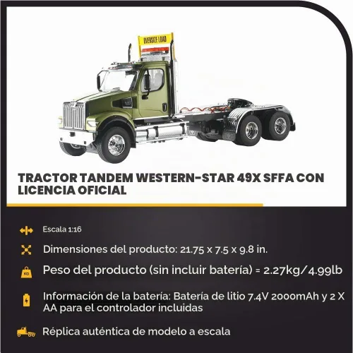 Vista 2 de Diecast Masters Camión RC Western Star 49X SFFA Tándem Eje Heavy Haul Tractor Control de radio totalmente funcional a escala 1:16 Modelo remoto
