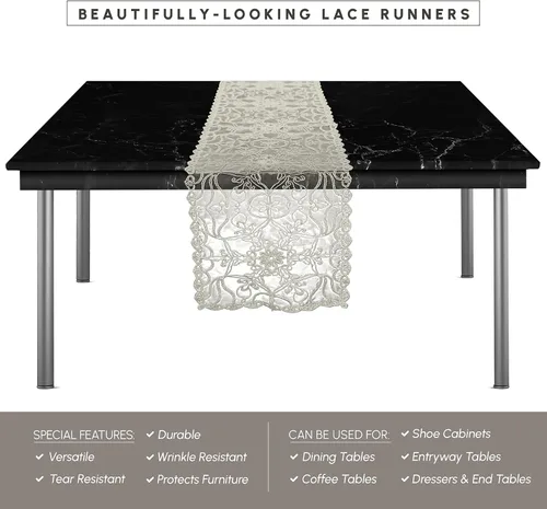 Vista 4 de Elegant Comfort Camino de mesa bordado Ingrid – Bufanda de tocador para el hogar comedor – Decoración de mesa de encaje como decoración de mesa