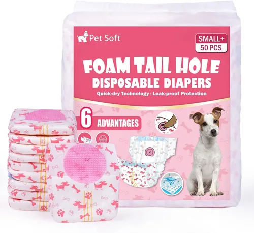 Vista 11 de Pet Soft Pañales desechables para perras, pañales para perras con agujero de cola de espuma ajustable, ultra protección, pañales para cachorros