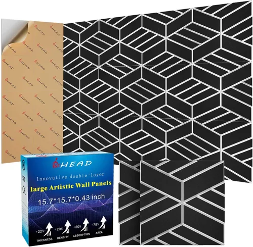 Vista 11 de Paneles Acústicos de Pared Grandes 47.2"x23.6"x1.57" Paquete de 4, Paneles de Prueba de Sonido DIY 3D con Ondas para Paredes, Paneles de Pared