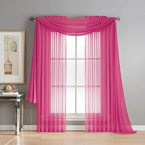 Vista 2 de Empire Home Charli - Juego de 2 paneles de cortina de gasa transparente sólida para ventana (120 pulgadas, súper largos, beige)