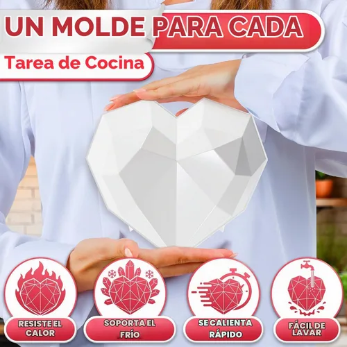 Vista 4 de HYQO - Molde de corazón rompible, silicona con forma de diamante para conchas de chocolate Chocolate Heart Mold for Mousse Cakes & Cheesecake