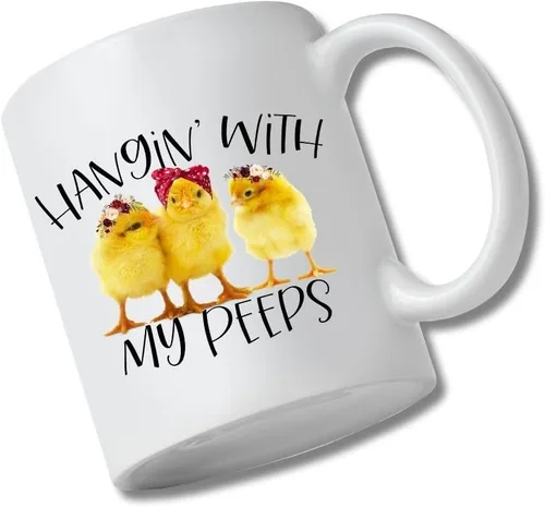 Vista 4 de Hangin with my Peeps Funny Farm Chicks - Taza de café con estampado de pollitos de granja, 11 onzas