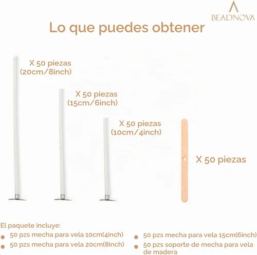 Vista 3 de BEADNOVA Juego de mechas de velas, 150 mechas de algodón con 50 soportes de madera, dispositivo de centrado para hacer suministros de bricolaje