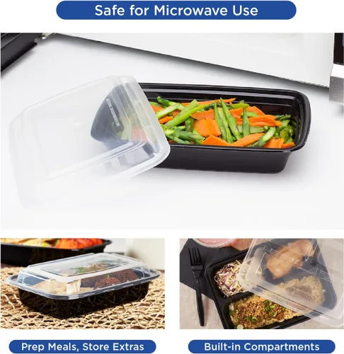 Vista 5 de Karat Contenedores de preparación de comidas [12 oz - 150 unidades] Contenedores reutilizables y desechables para llevar con tapas - Cajas Bento