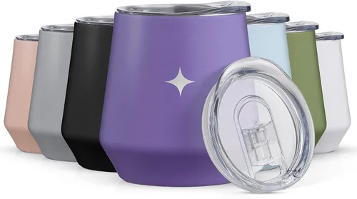 Vista 8 de JoyJolt Vaso de vino con triple aislamiento con tapa de 12 onzas, tapa deslizante y con pajita. Vaso de vino de acero inoxidable de doble pared al