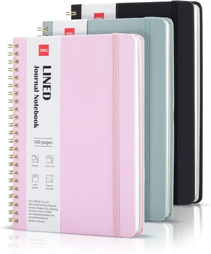 Vista 12 de deli Paquete de 6 cuadernos con espiral rayados, 160 páginas, A5 (5.5 x 8 pulgadas), cuaderno de escritura de tapa dura, diario encuadernado