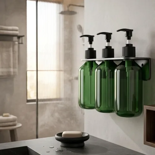 Vista 6 de Dispensador de jabón de ducha recargable Set 500ML con estante de pared