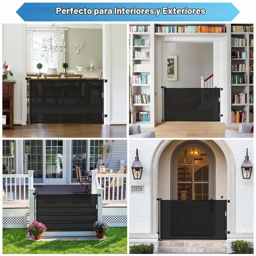 Vista 3 de Puertas retráctiles para bebés para puertas, puerta retráctil para perros de 55 pulgadas de ancho para escaleras, puertas de malla para perros