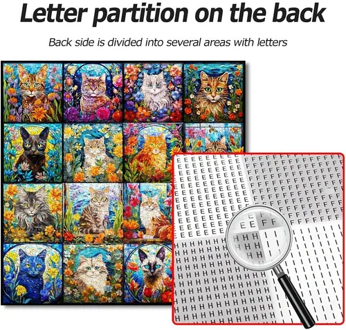 Vista 8 de Bgraamiens Rompecabezas de arte de mosaico de gatos, 1000 piezas, arte de vidrieras con gatos y flores, desafío de color para adultos