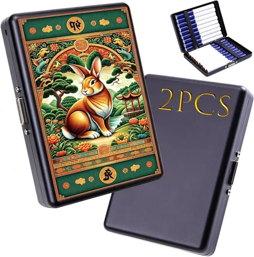 Vista 11 de 2 cajas de cigarrillos, capacidad para 20 palos, caja de cigarrillos de metal, soporte portátil a prueba de aplastamiento, carteras para tarjetas