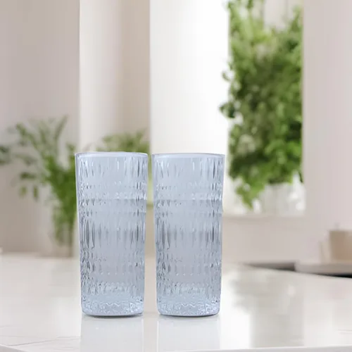 Vista 8 de Vasos Highball [Juego de 4] - Vasos de vidrio vintage de 15 onzas ideales para fiestas de cena - Textura única, aptos para lavavajillas