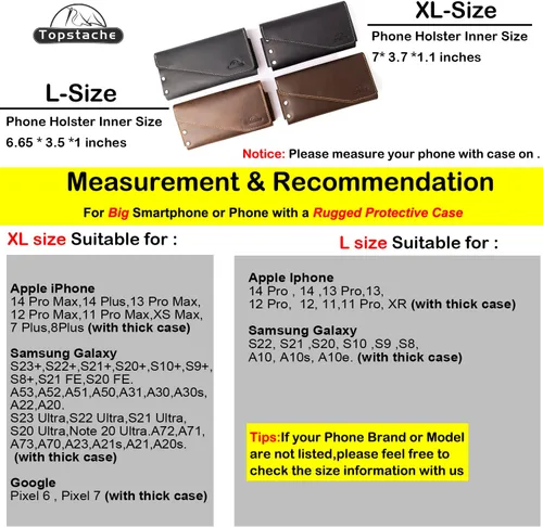 Vista 2 de Topstache Funda de cuero para teléfono celular con clip para cinturón para iPhone 17/16/15/14, Galaxy S25/S24/S23 - Funda de cuero para teléfono