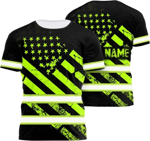 Vista 7 de Camisa de alta visibilidad con bandera de Estados Unidos de color para hombres y mujeres, con nombre personalizado, camisa de seguridad reflectante