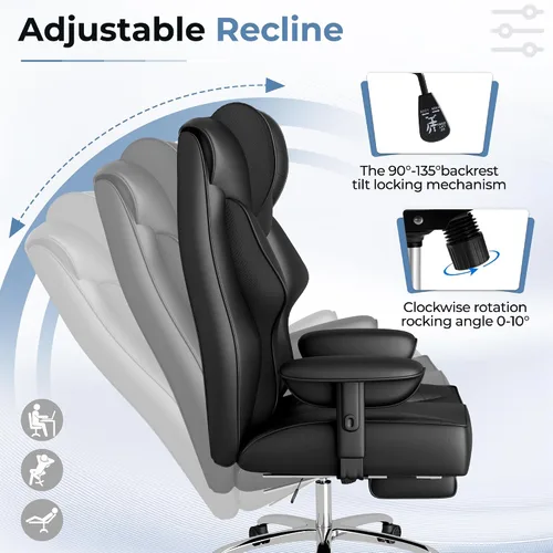 Vista 5 de Homall Silla de oficina de masaje grande y alta, silla de escritorio ergonómica reclinable con respaldo alto y reposabrazos acolchados ajustables