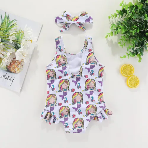 Vista 2 de AMMENGBEI Traje de baño para niña pequeña, traje de baño de una pieza, bikini para bebé