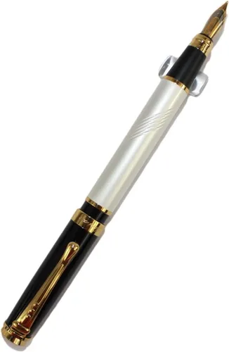 Vista 2 de Gullor Pluma estilográfica Jinhao 500 línea blanca tallado patrón pluma con clip dorado