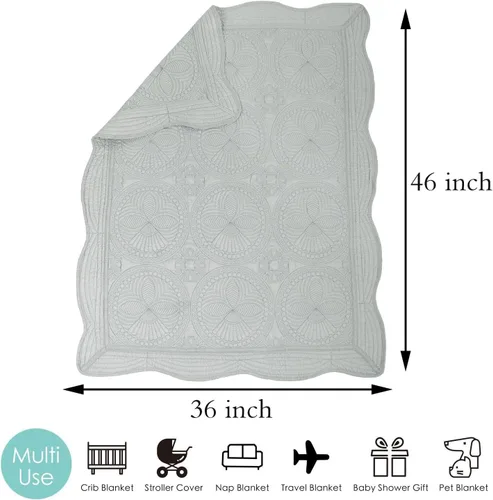 Vista 2 de MONOBLANKS Manta de Edredón de Bebé Personalizada Monograma Ligera con Relieve Escalonado para Todas las Estaciones (Gris)