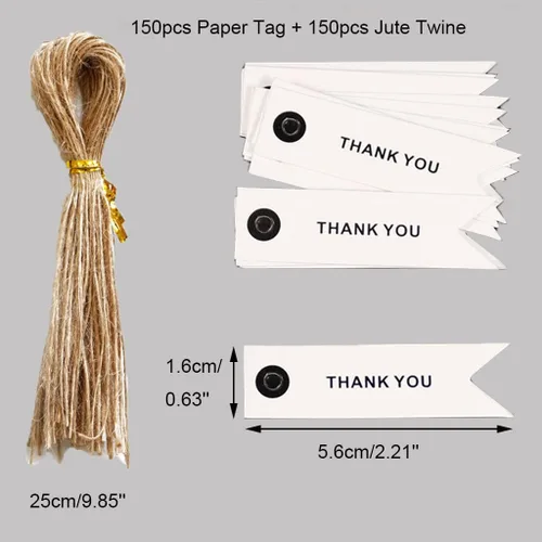 Vista 2 de 150 etiquetas de regalo de alta calidad con cuerda de papel de estraza para regalo, etiquetas de agradecimiento para regalos, artes y manualidades