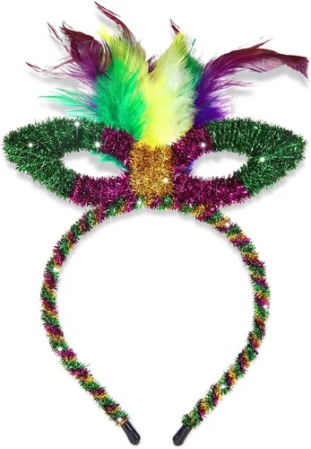 Vista 15 de YAHPERN Diademas de Mardi Gras para mujer, máscara de flor de lis, diadema de plumas de carnaval, accesorios para el cabello, regalos