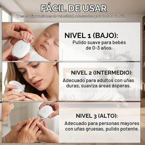 Vista 7 de 2 cortaúñas eléctrico, 3 en 1, cortaúñas automático y lima de uñas eléctrica con luz, amoladora de uñas automática universal, 3 velocidades