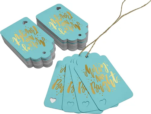 Vista 3 de Etiquetas colgantes con texto en inglés "Merry and Bright" (50 unidades)