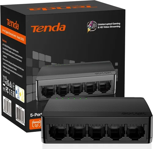 Vista 7 de Tenda Conmutador Ethernet Gigabit no administrado de 5 puertos, divisor Ethernet, concentrador de red, 5 puertos de 10/100/1000Mbps, Plug & Play