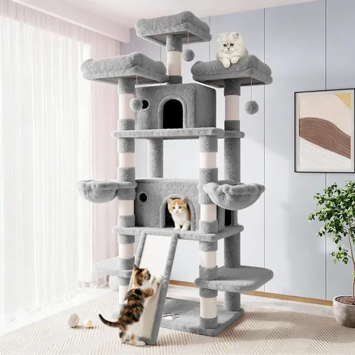 Vista 15 de Allewie Árbol de gato de 68 pulgadas/casa y torres para felinos grandes/poste rascador/árbol de escalada grande de varios niveles