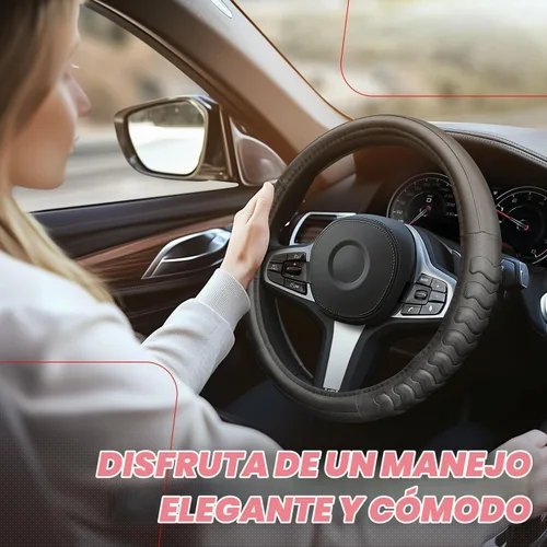 Vista 5 de Funda para volante de Auto Dynasty, protector de volante de auto de cuero de microfibra transpirable con patrón de agarre antideslizante, forro