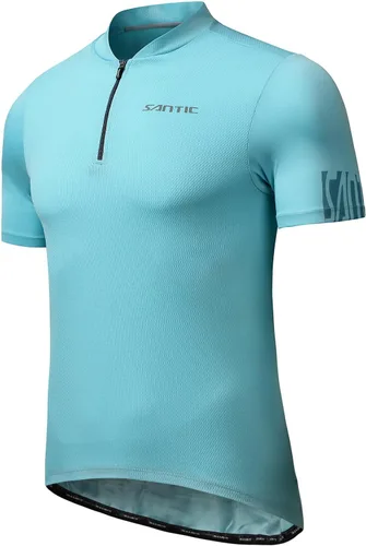 Vista 6 de Santic Camiseta de ciclismo para hombre, manga corta, camiseta de ciclismo de carretera, cremallera completa, UPF 50+, MTB con bolsillos Gris