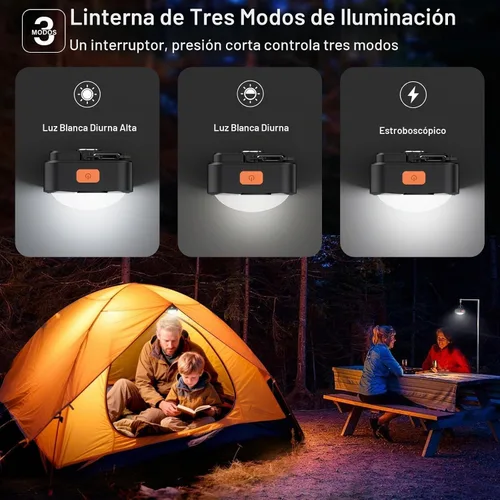Vista 5 de FLY2SKY - Paquete de 3 luces LED recargables para camping, mini linterna de emergencia