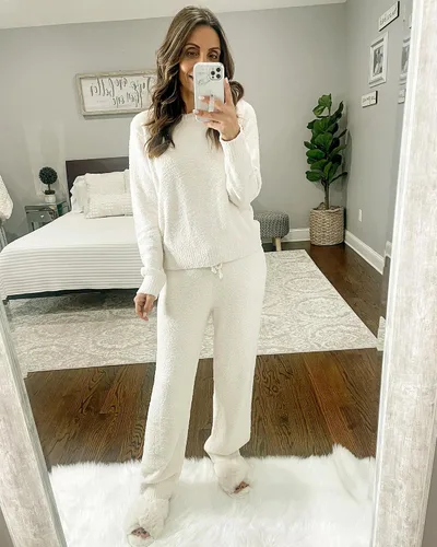 Vista 6 de luvamia - Conjunto de pijama informal para mujer, ropa de descanso de tela mullida de vellón tejido y manga larga