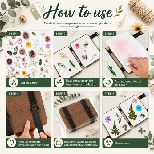 Vista 3 de Suziko Kit profesional de prensa de flores de 6 capas de 6.3 x 8.3 pulgadas, marrón, kit de prensado de flores para adultos y niños, gran regalo