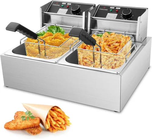Vista 8 de Freidora profunda con cesta Freidora eléctrica de 10L/12.7QT 1700W Freidora de aceite de encimera de acero inoxidable de 0.028 in de grosor, gran