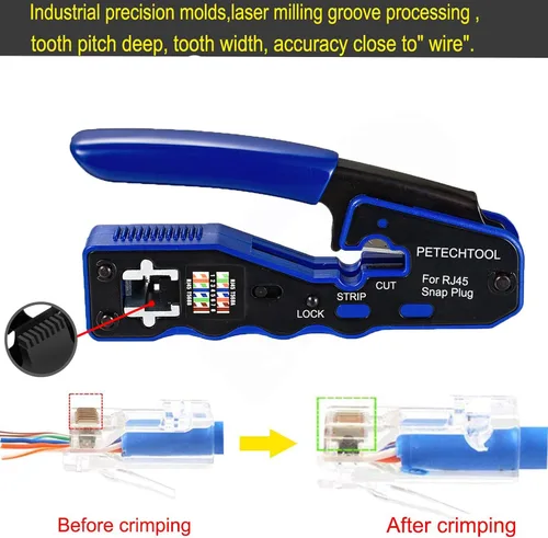 Vista 4 de Herramienta de Crimpado RJ45 con Pasador, Cortador, Crimpador para Cat6a Cat6 Cat5 Cat5e Conector Modular 8P8C, Herramienta de Crimpado Ethernet