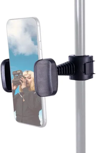 Vista 6 de Soporte de teléfono celular para soporte de micrófono, giratorio de 360°, soporte de abrazadera ajustable para teléfono inteligente, compatible