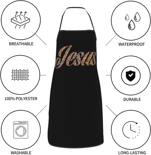 Vista 6 de Delantal de Jesús, delantales de cocina para hombres y mujeres, delantal de cocina, delantal de chef, delantales de jardín ajustables con 2 bolsillos