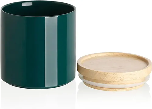 Vista 26 de Botes de Cocina Sweejar Tarro de Cerámica para Almacenamiento de Alimentos, Contenedores Apilables con Tapa de Madera de Sellado Hermético