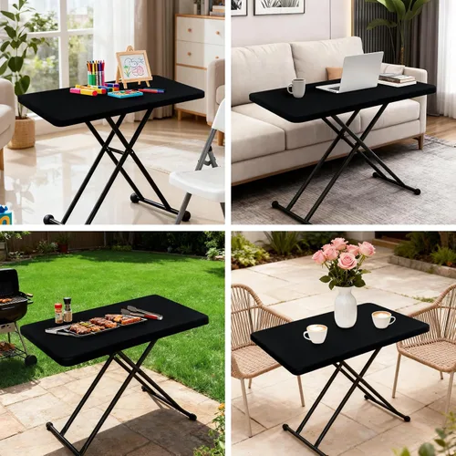 Vista 7 de NEWISHER Mantel rectangular ajustable de 20 x 30 pulgadas, mantel elástico para mesa de 2.5 pies, funda de mesa de elastano elástica negra, cubierta