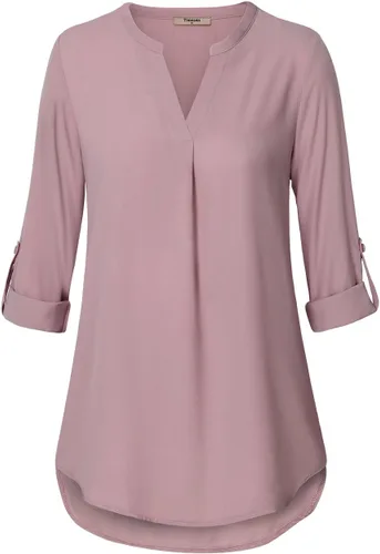 Vista 2 de Timeson - Blusa informal de gasa para mujer con cuello en V y manga 34