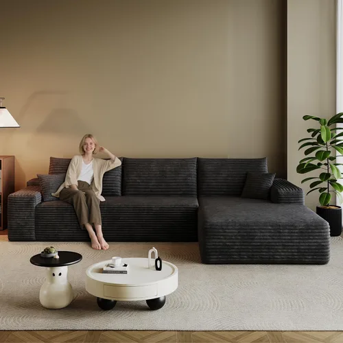 Vista 39 de Sofá modular en forma de L de 96 pulgadas con diván, moderno y cómodo sofá de pana para sala de estar, sofá de espuma viscoelástica, no requiere