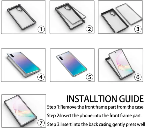 Vista 7 de Funda para Samsung Galaxy Note 10 Plus con protector de pantalla, carcasa protectora híbrida de doble capa a prueba de golpes de acrílico para Negro