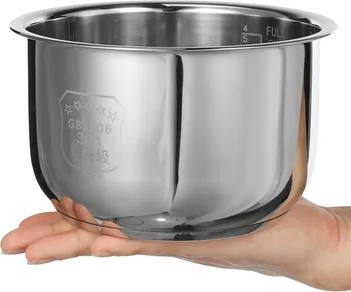 Vista 3 de Olla interna de olla a presión para olla arrocera de acero inoxidable para cocinar arroz de plata, recipiente de repuesto de 7.08 x 6.29 x 4.2