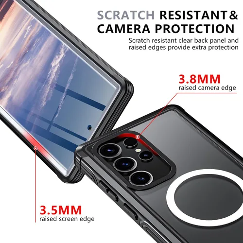 Vista 6 de Hekodonk Funda para Samsung Galaxy S24 Ultra, compatible con MagSafe, protector de pantalla integrado y 2 protectores de lente de cámara, funda Azul