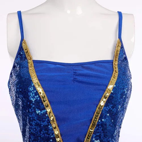 Vista 4 de ODASDO Vestido de baile con lentejuelas brillantes para mujer, con tirantes delgados, malla alta y baja, de tul lírica, moderno, contemporáneo