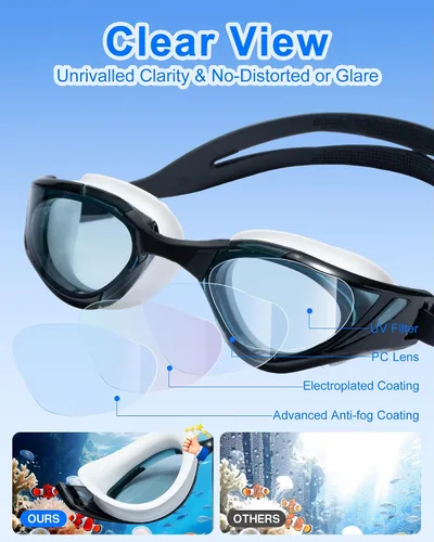 Vista 8 de Gafas de natación, visión súper clara, gafas de natación para adultos, adecuadas para todo tipo de programas de natación Negro Blanco