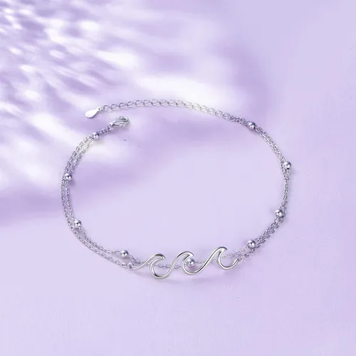 Vista 3 de Wave Ocean Beach - Tobillera de mar para mujer plata de ley S925 ajustable con estrellas de mar pulsera de pie de tobillo en capas Circonita cúbica
