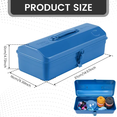 Vista 2 de Caja de almacenamiento de herramientas grande de metal con asa para taller, caja de herramientas portátil de 15 pulgadas con tapa, caja organizadora